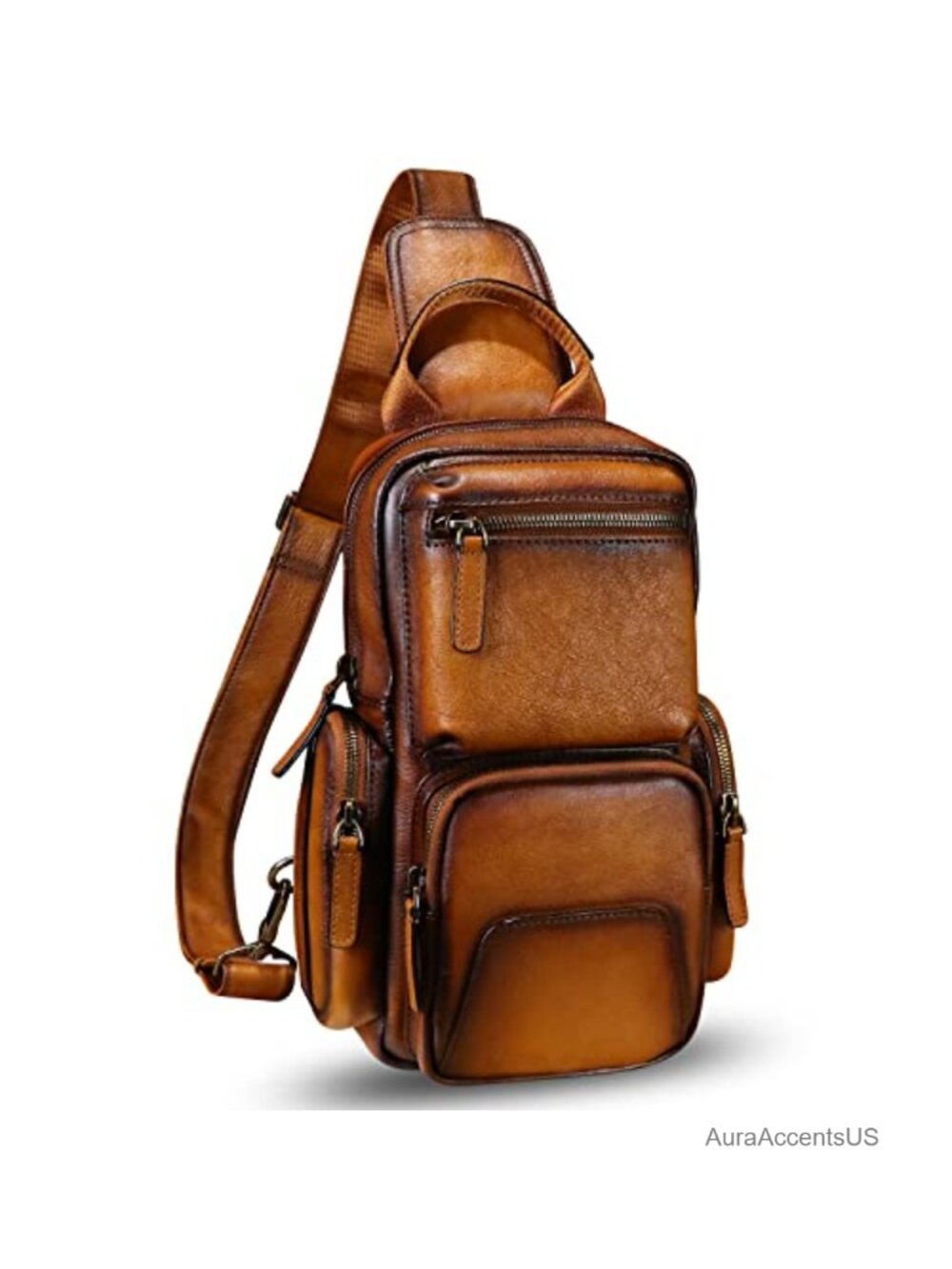 Genuine Cow Leather Sling Bag Crossbody Handmade Hiking Daypack Chest Pack